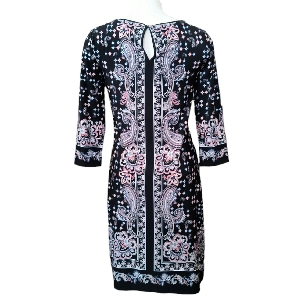 White House Black Market 3/4-Sleeve Paisley Print Knit Shift Dress Size …